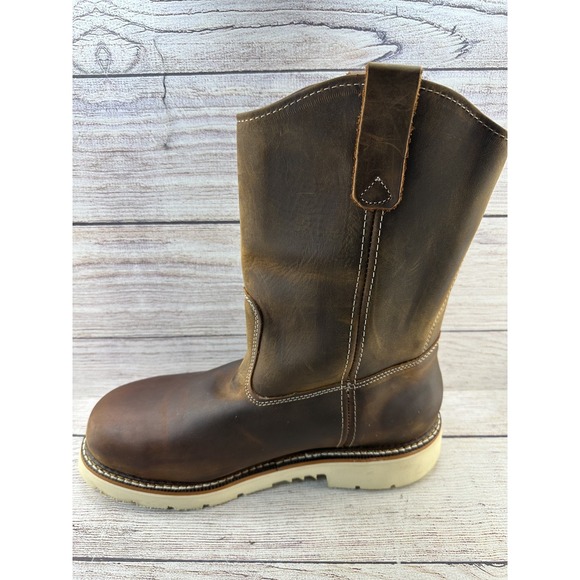 Thorogood USA Pull-On Work Boots Steel Toe EH Wedge Sole Brown Leather Mens 10.5